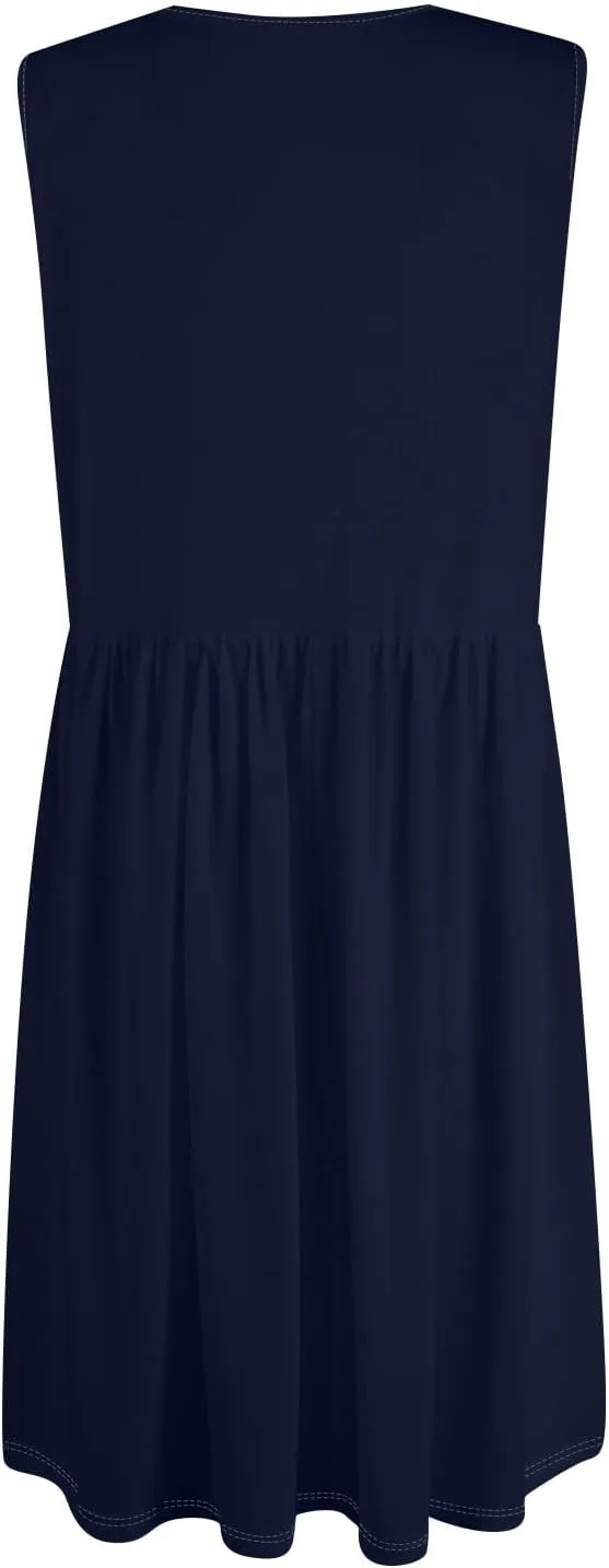 2025 Women Summer Round Neck Casual Loose Wrinkle-Free Long Maxi Beach Dress with Pockets Sleeveless Sundress