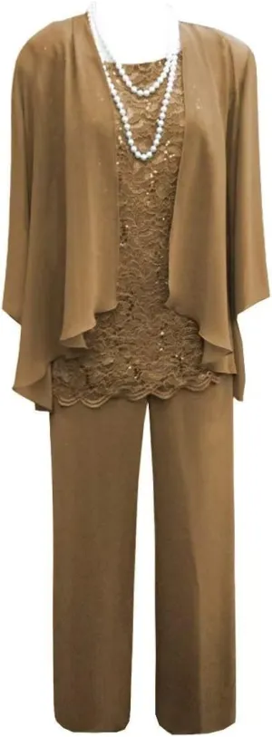 3 Pieces Mother of The Bride Pant Suits Lace Chiffon Formal Wedding Guest Dress with Jacket