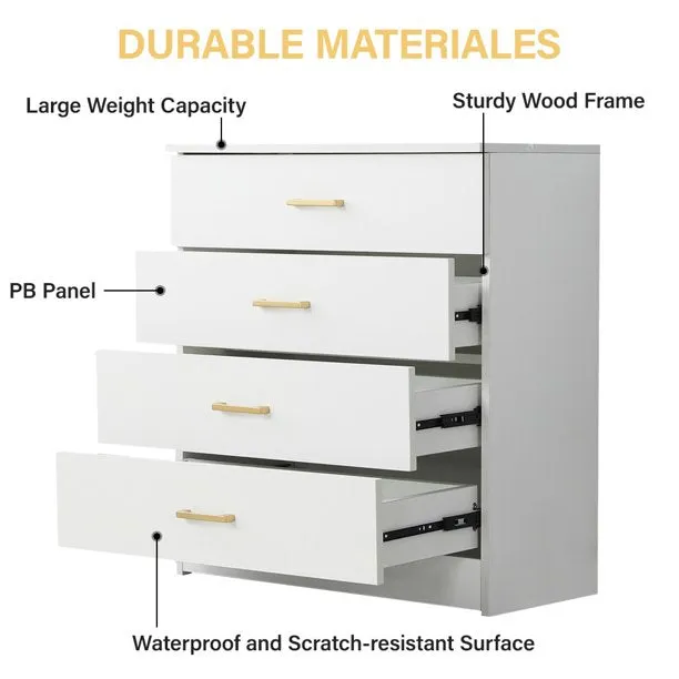 4 Drawer Wooden Dressers, White