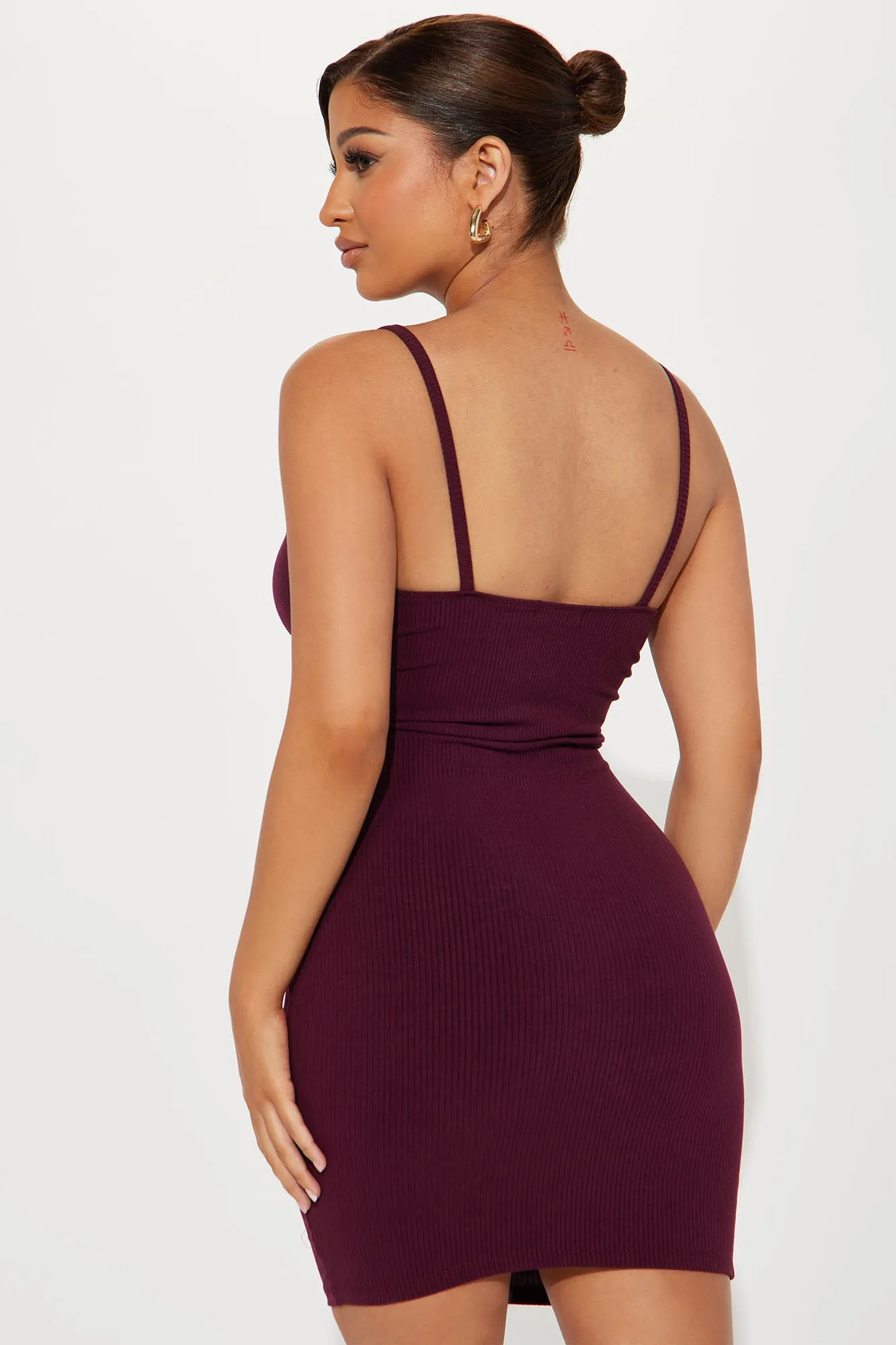 Adenna Ribbed Mini Dress - Wine