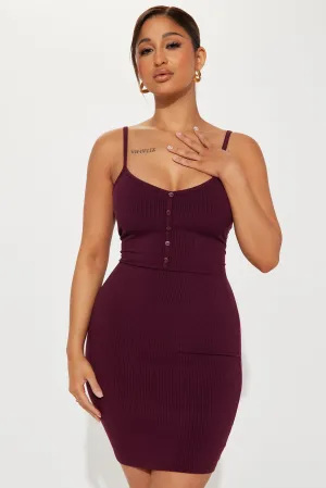 Adenna Ribbed Mini Dress - Wine