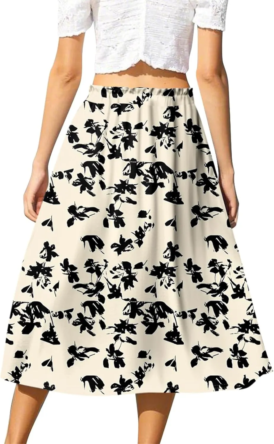 ADHOWBEW Boho Skirts for Women Midi Length Ruffle Cute Flowy High Waisted Trendy Beach Casual A Line Plus Size Spring Skirts