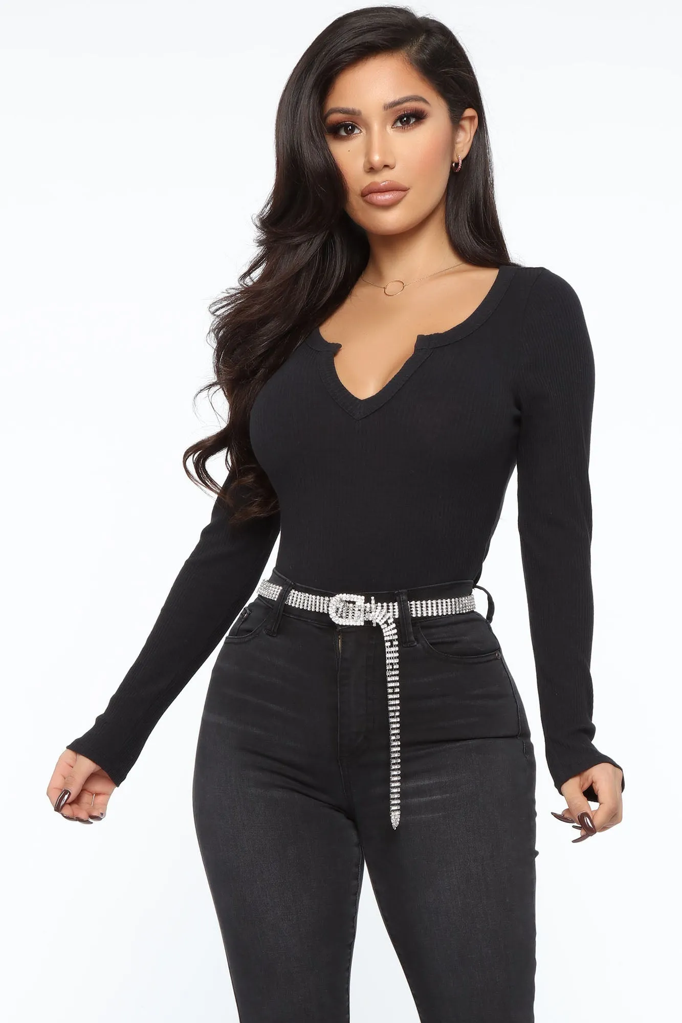 Alexa Ribbed Long Sleeve Bodysuit - Black