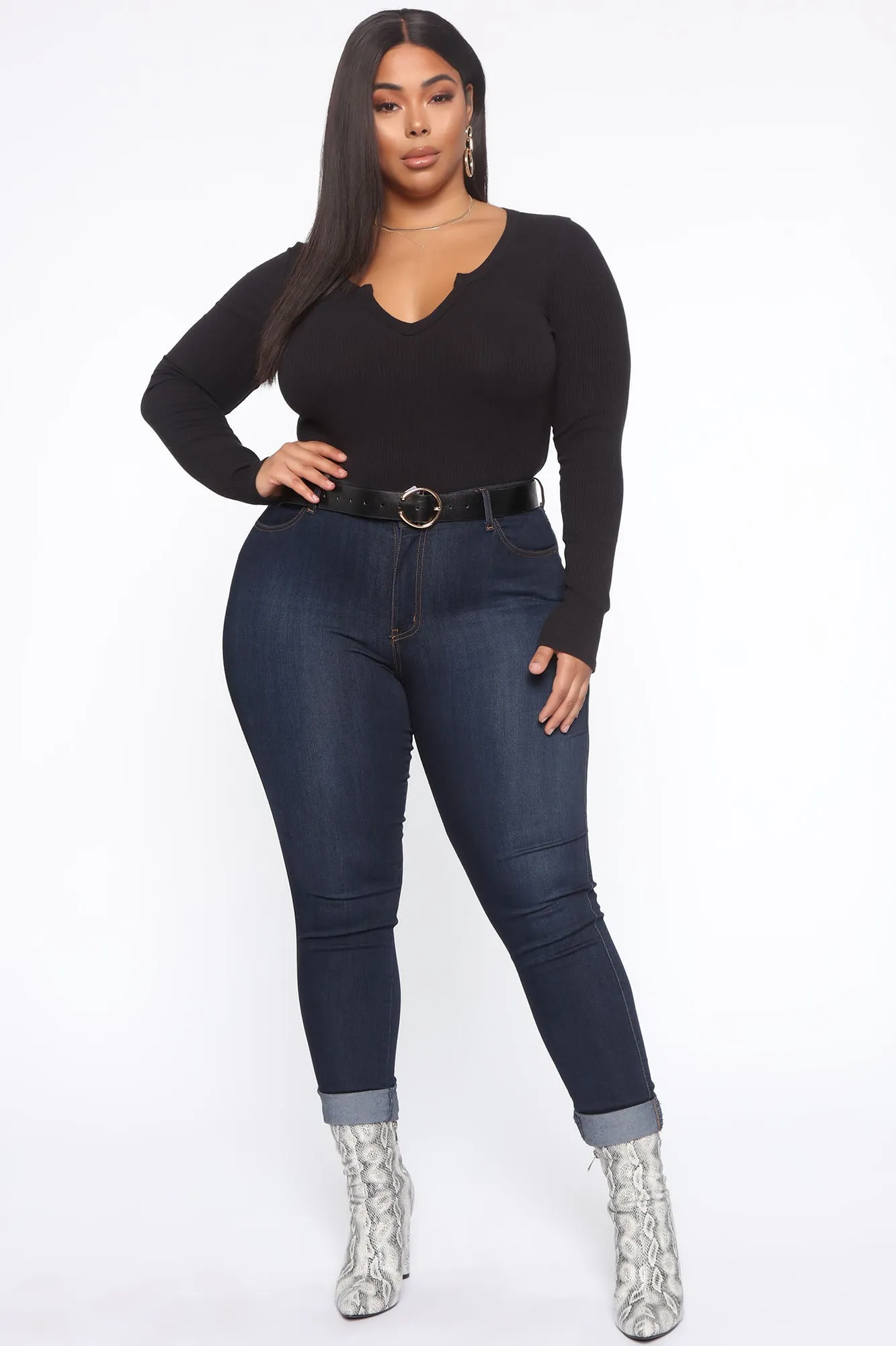 Alexa Ribbed Long Sleeve Bodysuit - Black