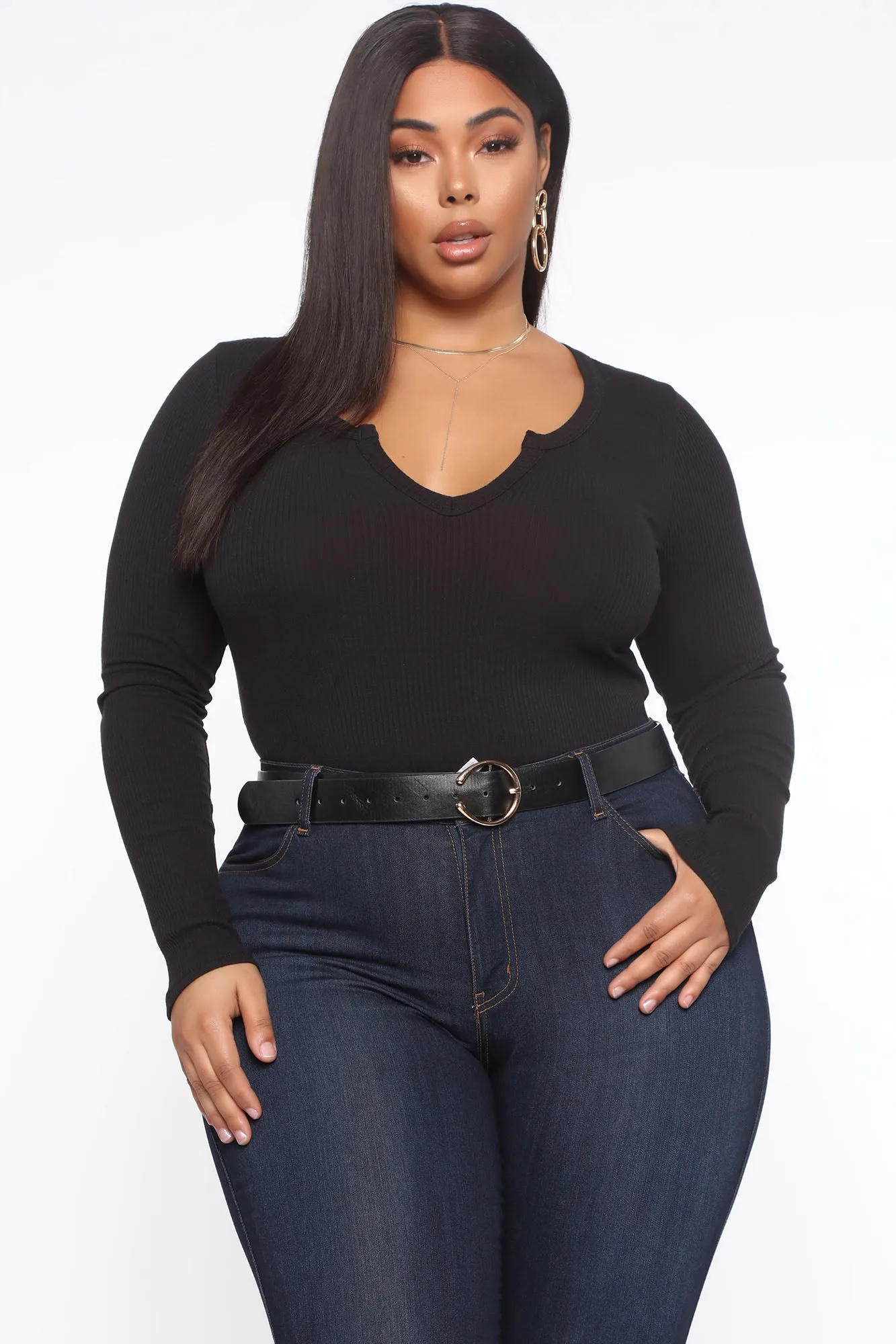 Alexa Ribbed Long Sleeve Bodysuit - Black