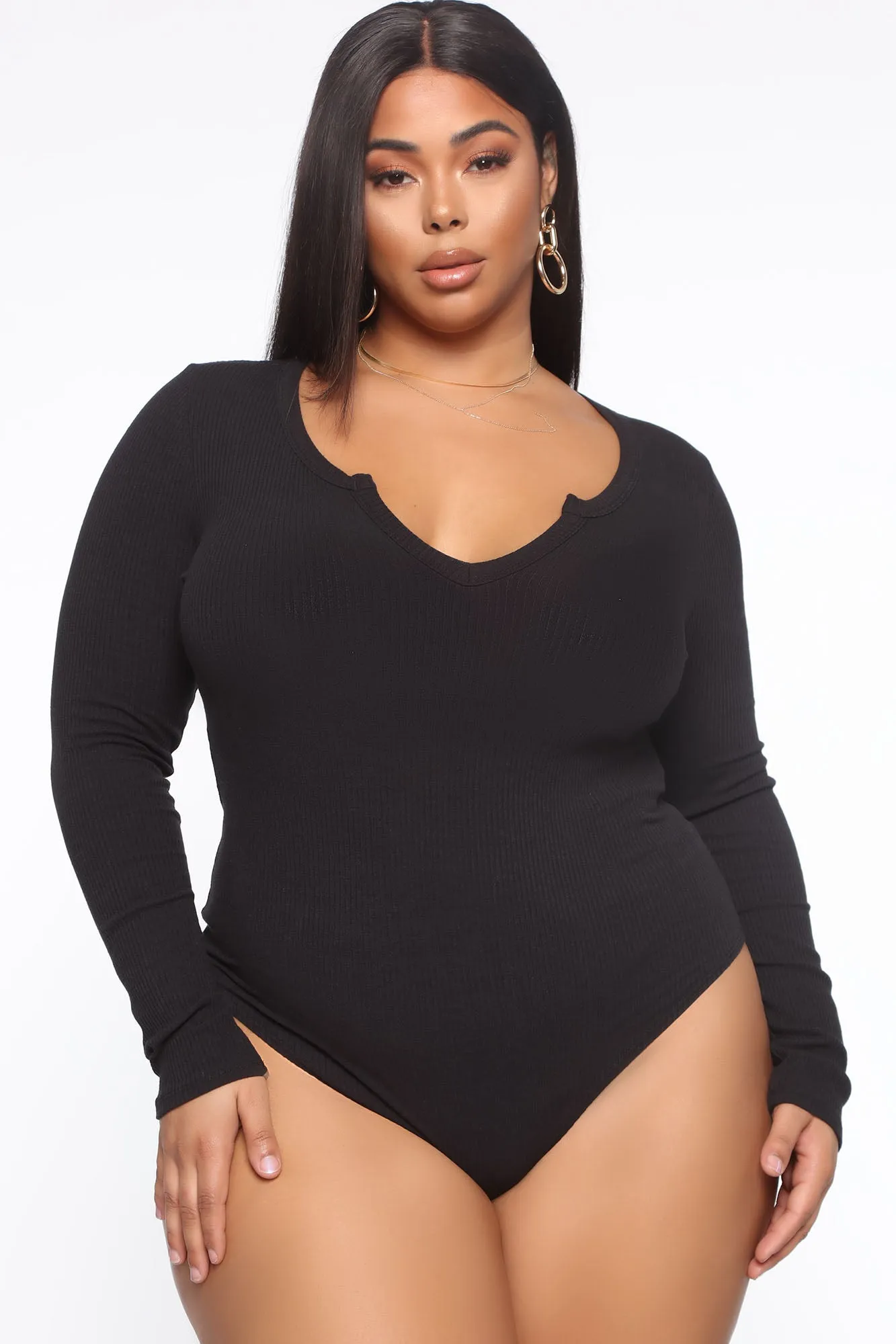 Alexa Ribbed Long Sleeve Bodysuit - Black
