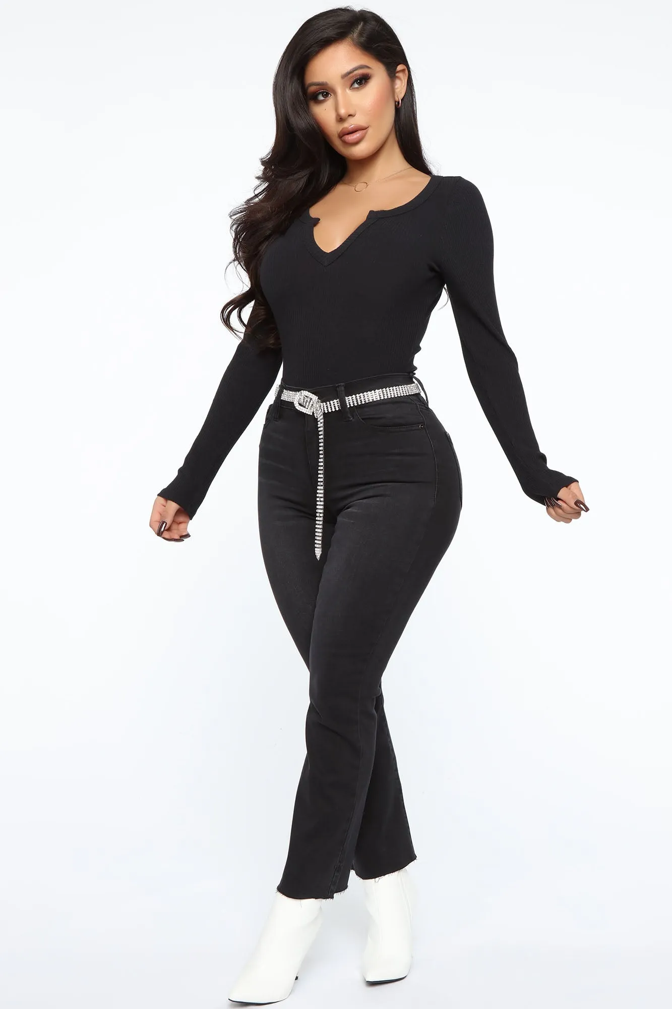 Alexa Ribbed Long Sleeve Bodysuit - Black