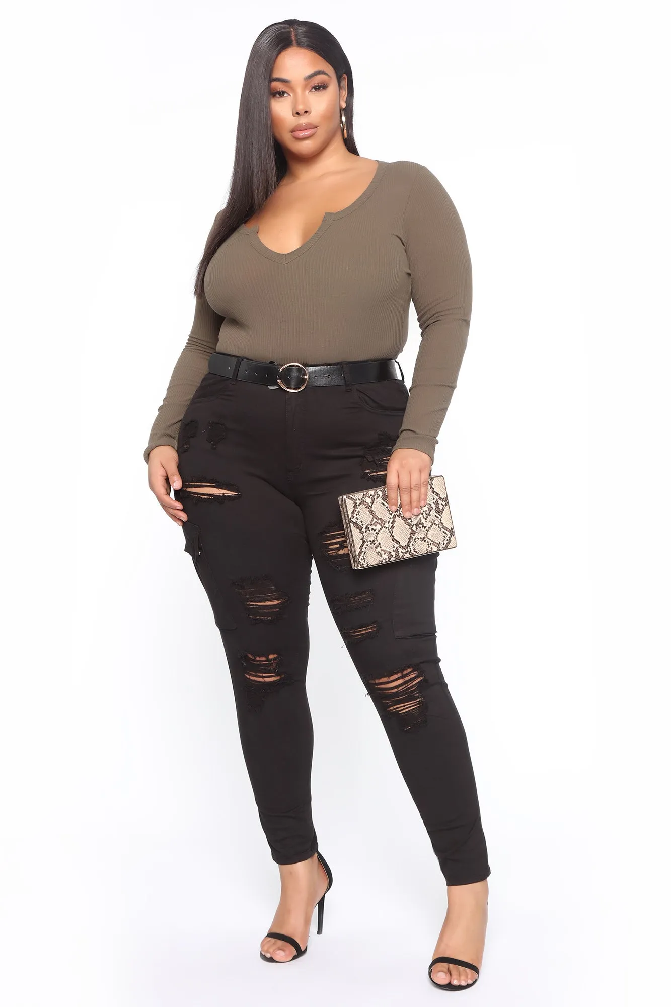 Alexa Ribbed Long Sleeve Bodysuit - Olive