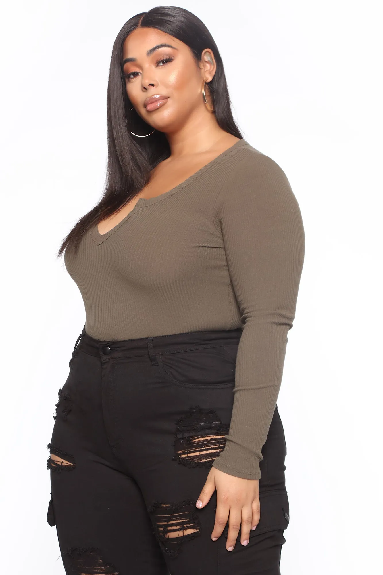 Alexa Ribbed Long Sleeve Bodysuit - Olive
