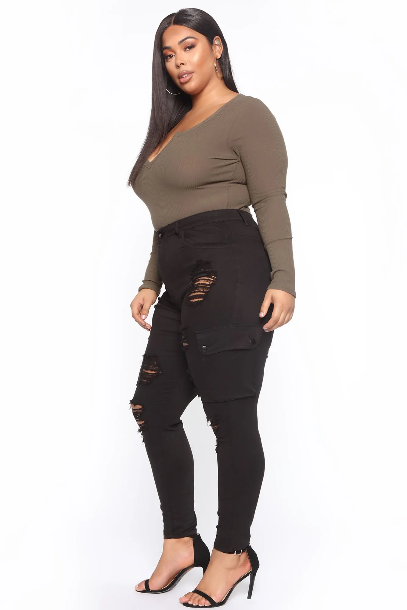 Alexa Ribbed Long Sleeve Bodysuit - Olive
