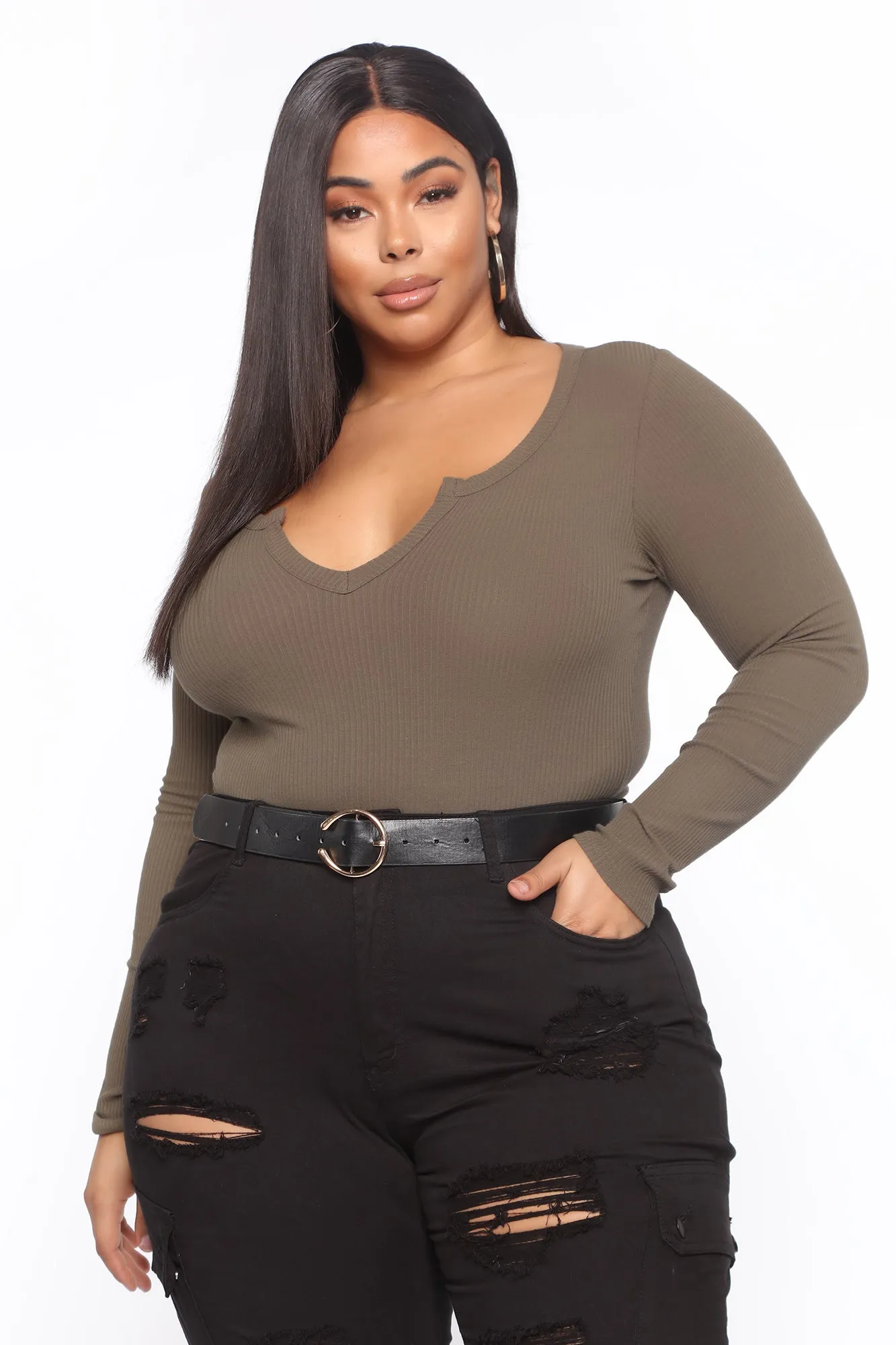 Alexa Ribbed Long Sleeve Bodysuit - Olive