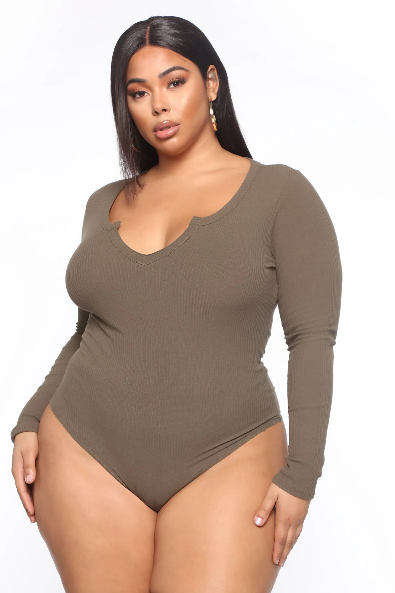 Alexa Ribbed Long Sleeve Bodysuit - Olive