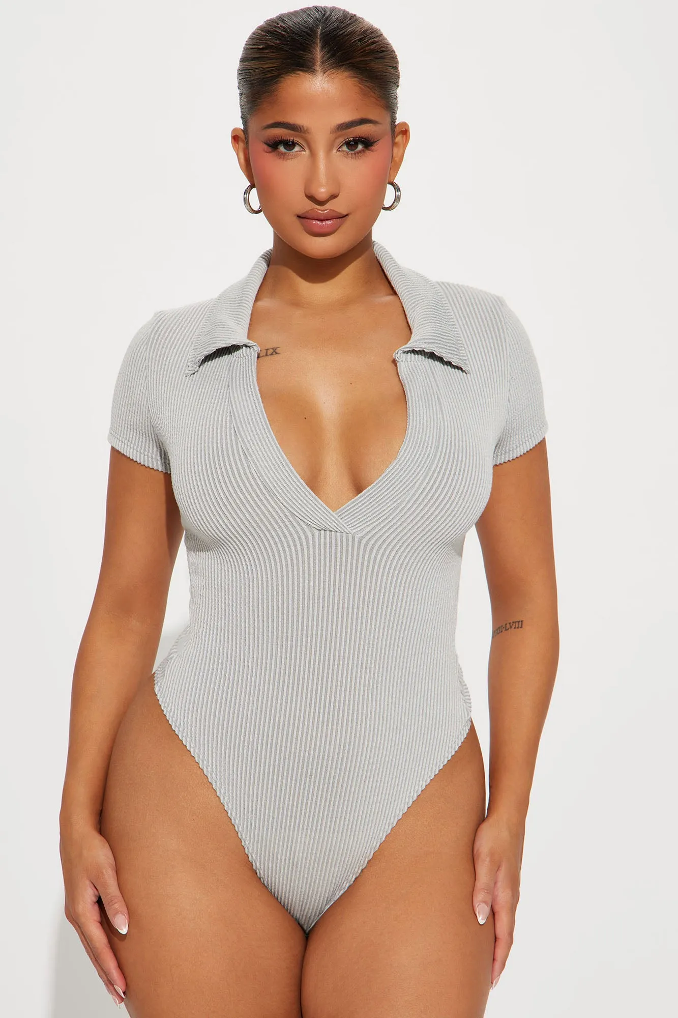 Amanza Ribbed Bodysuit - Heather Grey