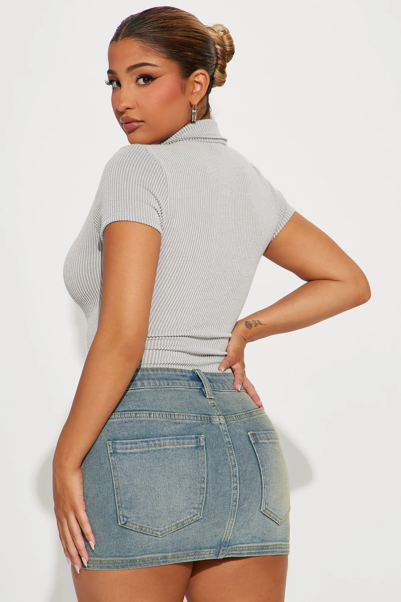 Amanza Ribbed Bodysuit - Heather Grey