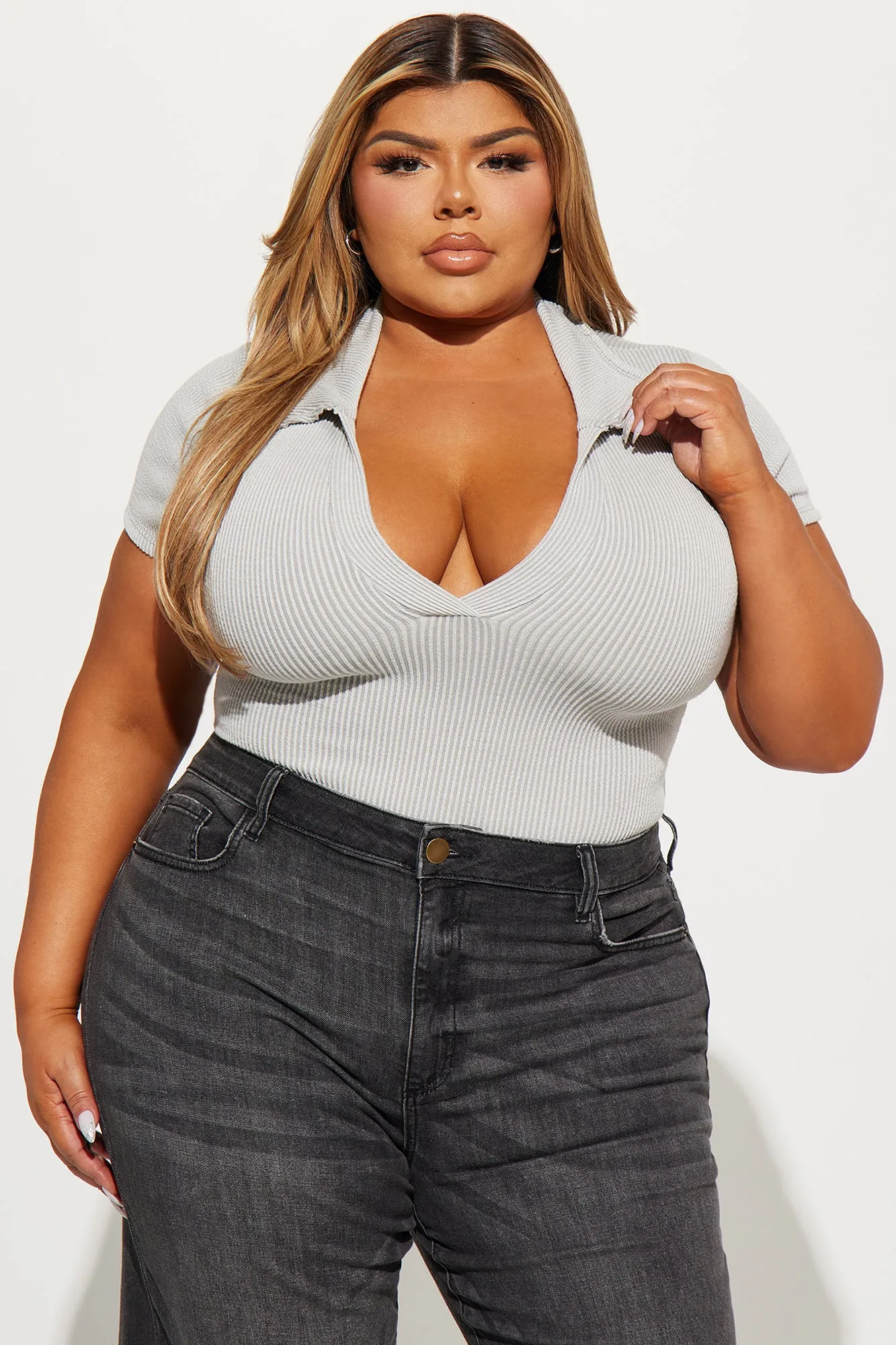 Amanza Ribbed Bodysuit - Heather Grey