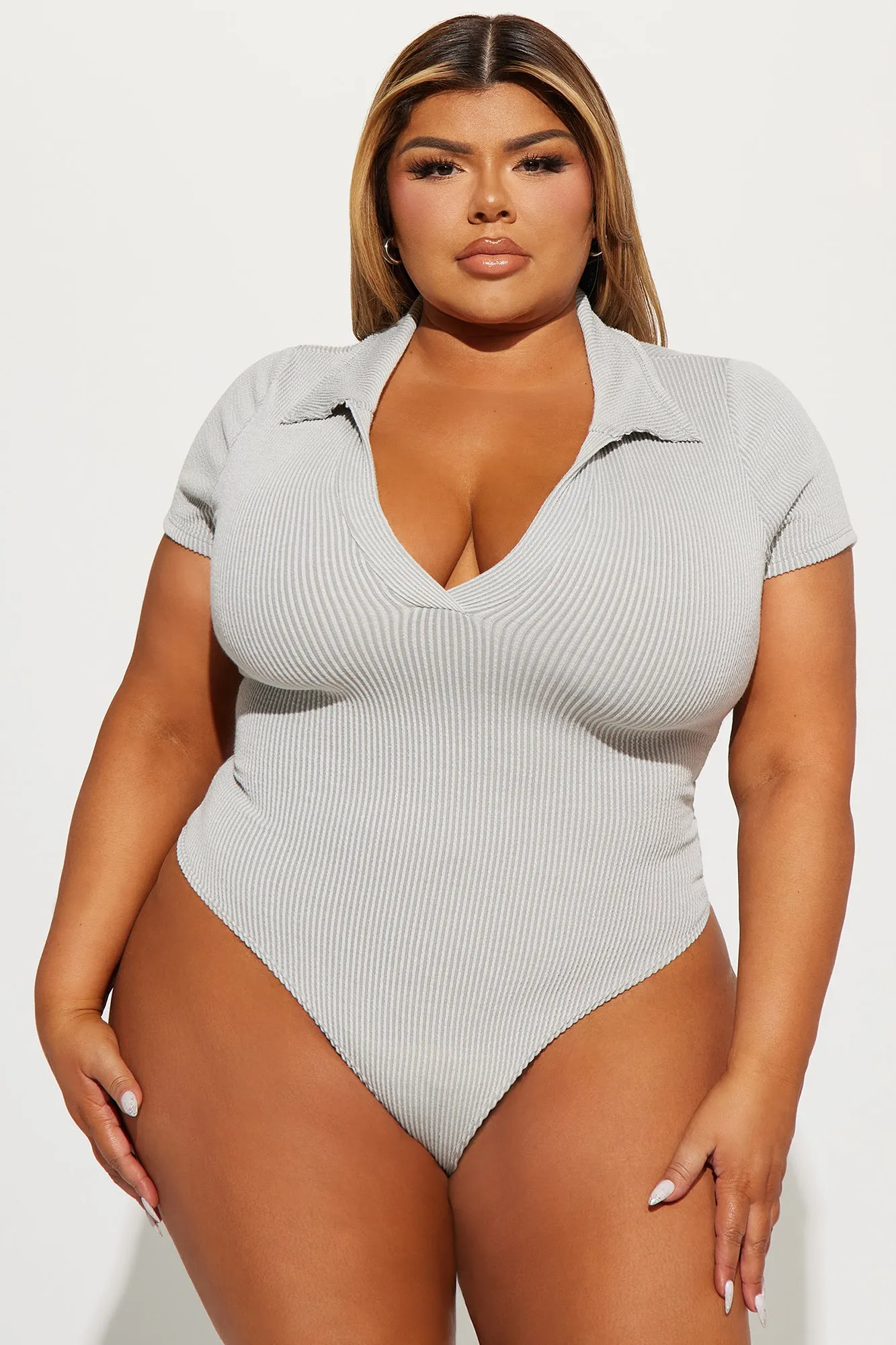 Amanza Ribbed Bodysuit - Heather Grey