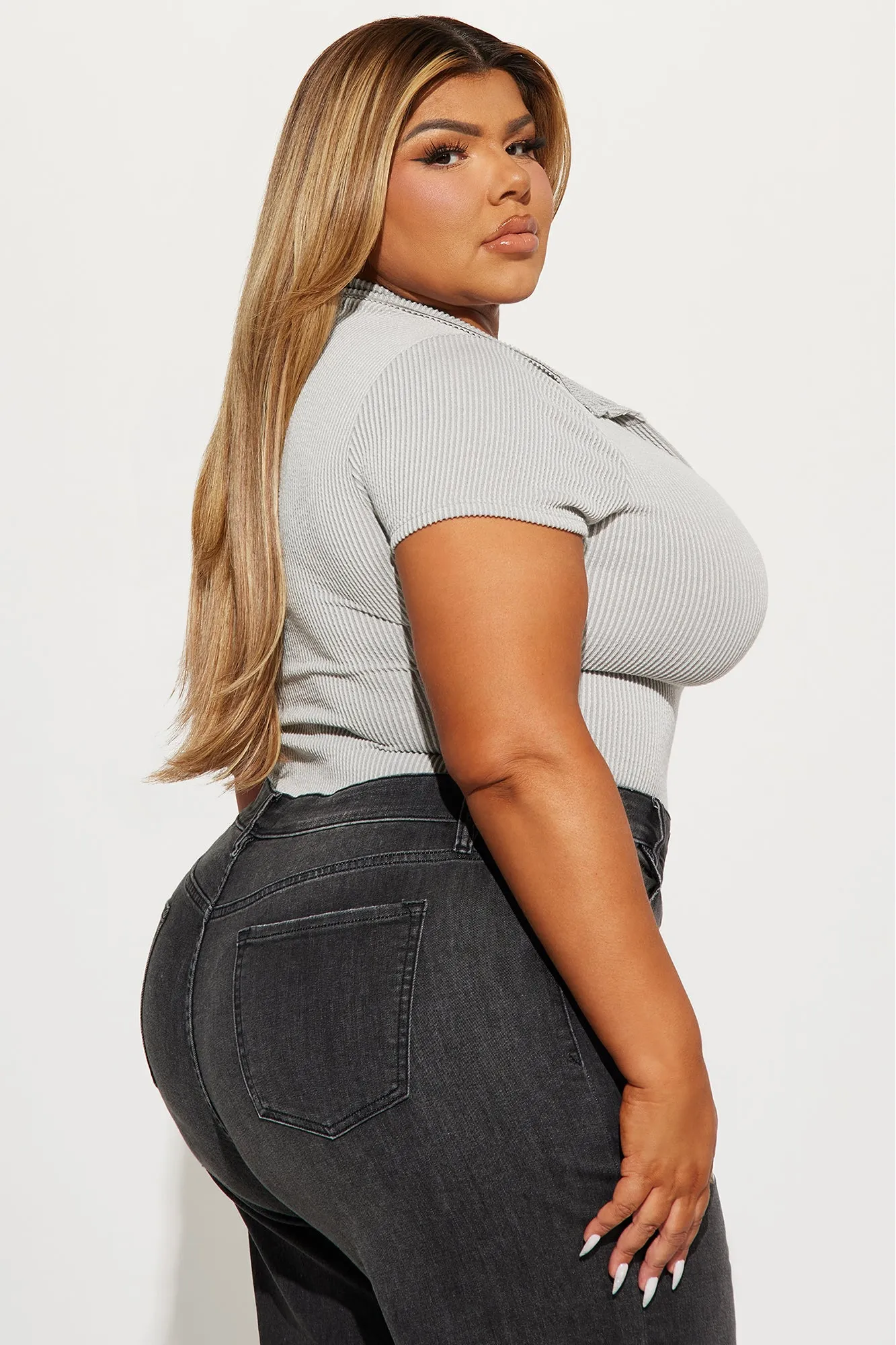 Amanza Ribbed Bodysuit - Heather Grey