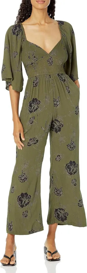 Angie Womens Women's Long Sleeve Jumpsuit With Smocked Bodice