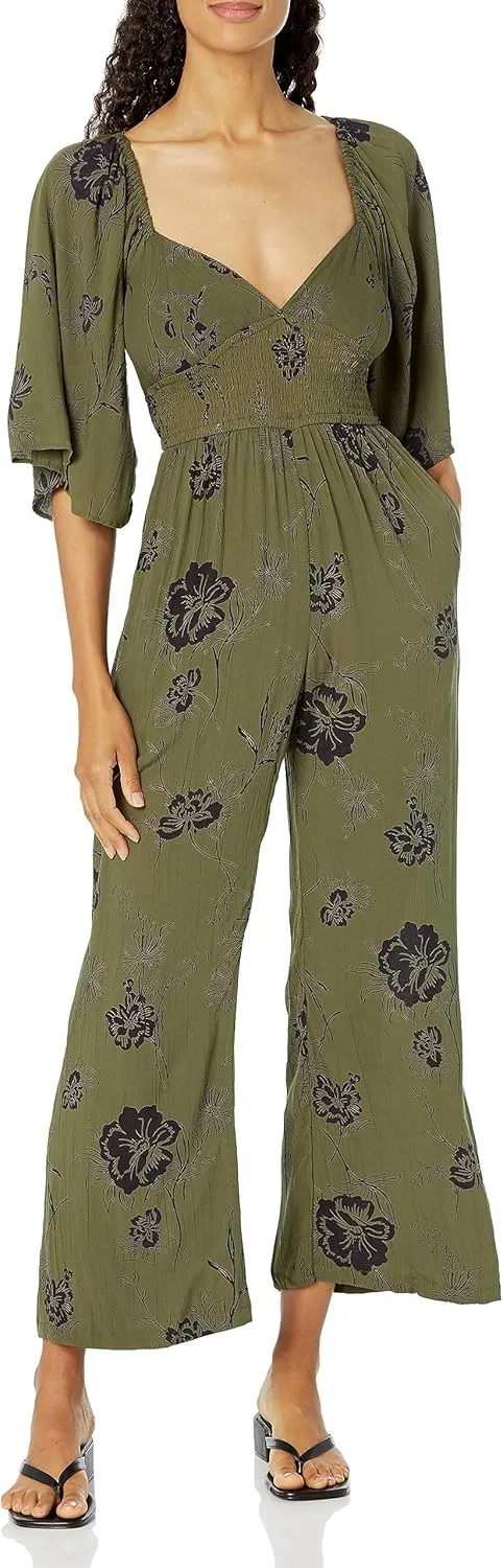 Angie Womens Women's Long Sleeve Jumpsuit With Smocked Bodice