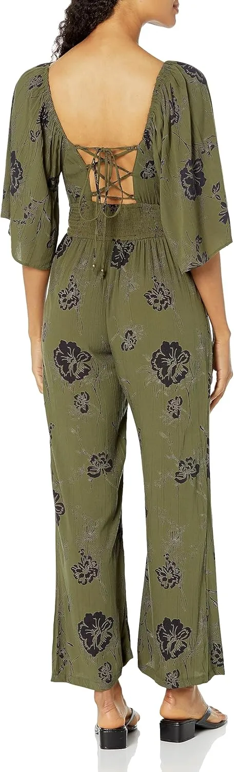 Angie Womens Women's Long Sleeve Jumpsuit With Smocked Bodice
