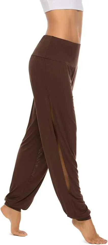 AvaCostume Womens Harem Yoga Pants Side Slit Sport Workout Sweatpants
