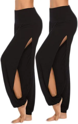 AvaCostume Womens Harem Yoga Pants Side Slit Sport Workout Sweatpants