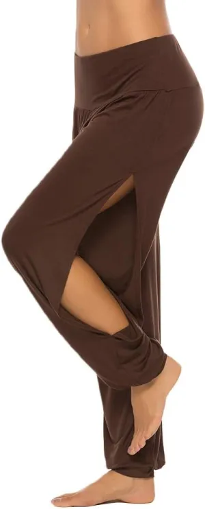 AvaCostume Womens Harem Yoga Pants Side Slit Sport Workout Sweatpants