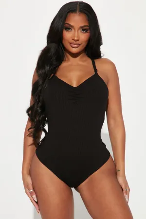 Back Together Ribbed Bodysuit - Black