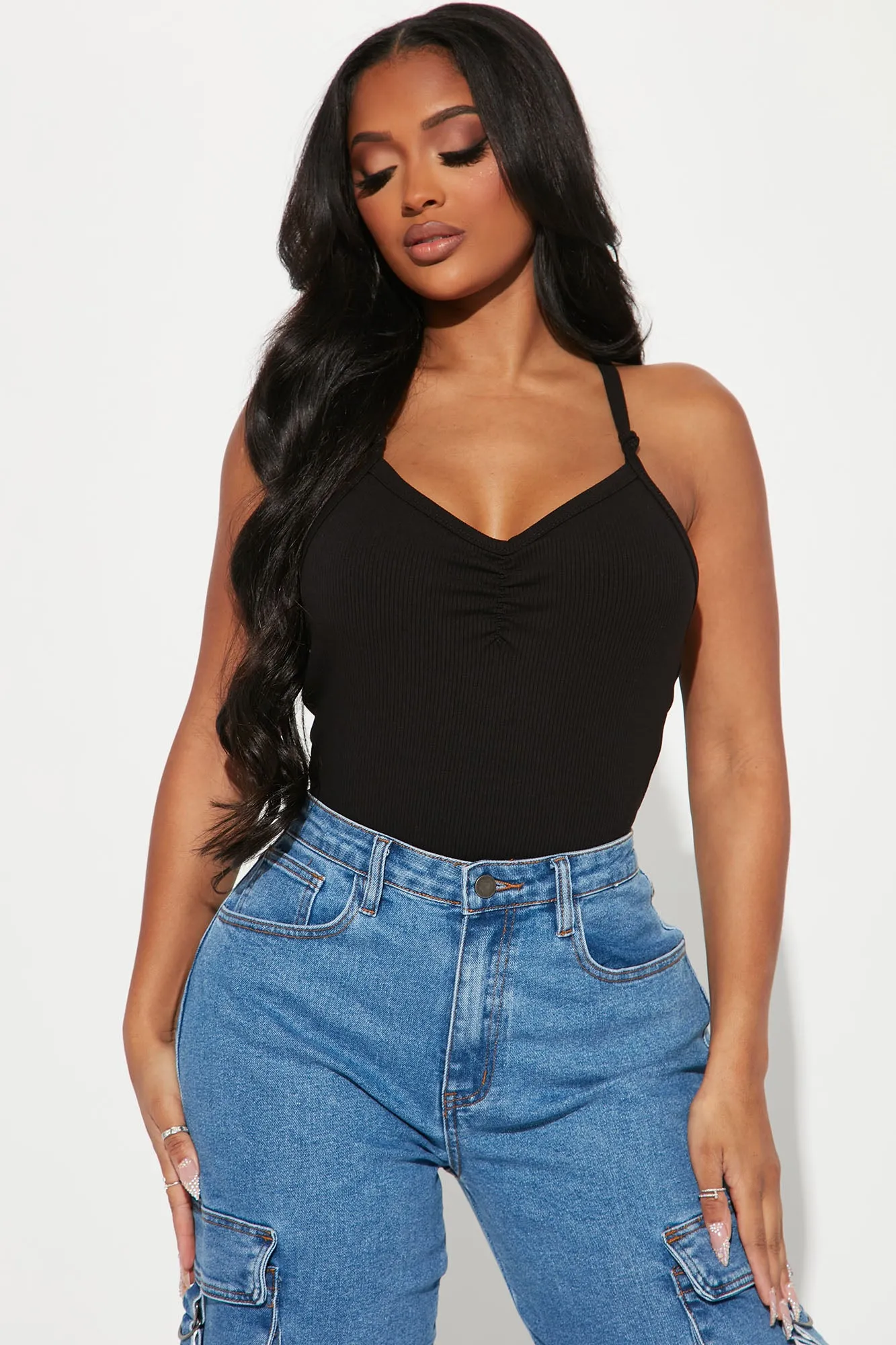 Back Together Ribbed Bodysuit - Black