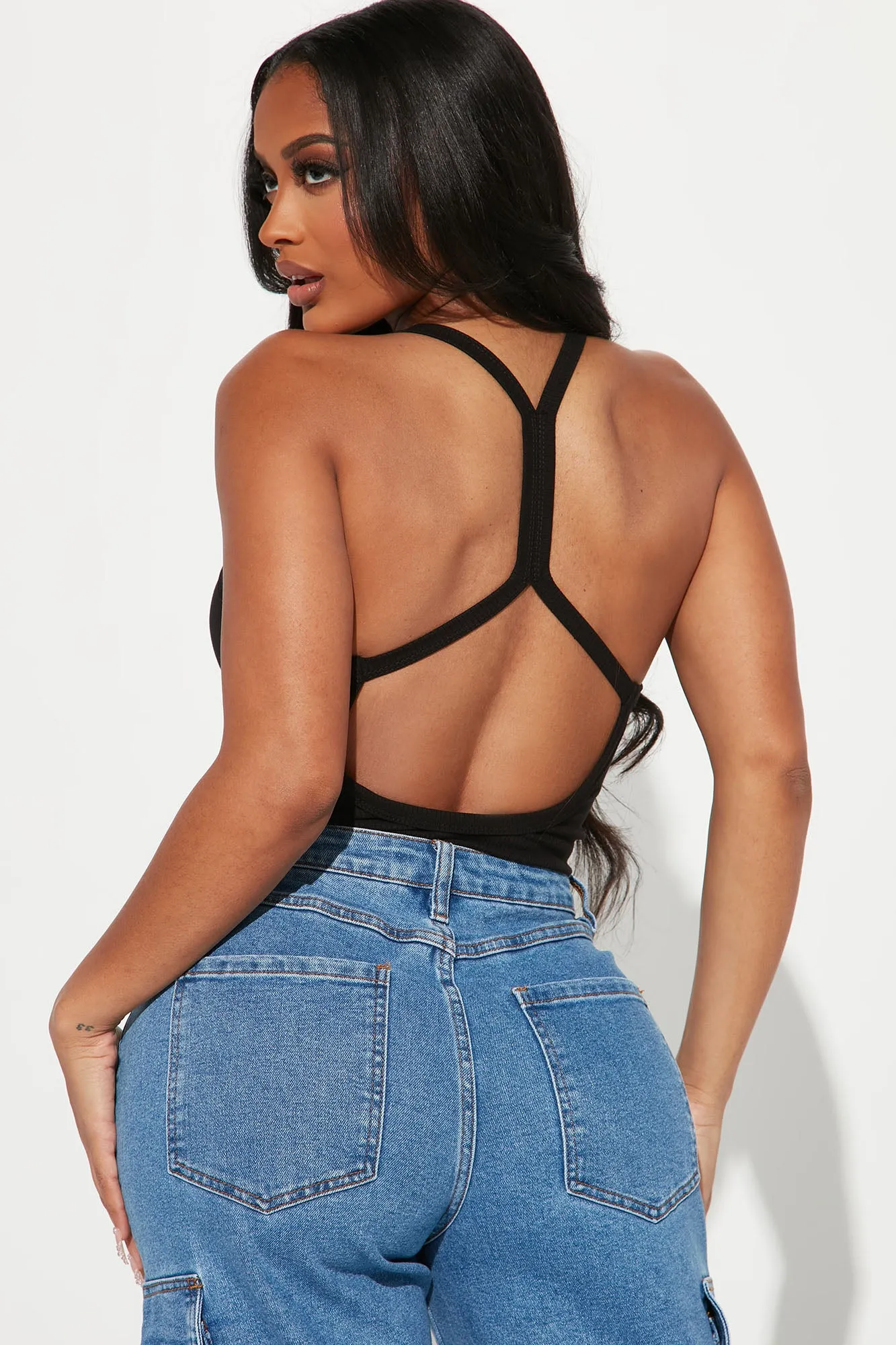 Back Together Ribbed Bodysuit - Black