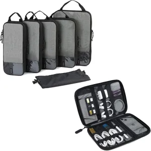 BAGSMART 6 Set Compression Packing Cubes & Electronics Organizer Travel Case, Black