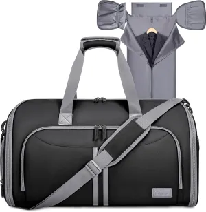 BALEINE Convertible Garment Bag with Shoe Compartment, 2 in 1 Carry on Garment Duffle Bags for Travel, Suit Bag for Men Women (Black)