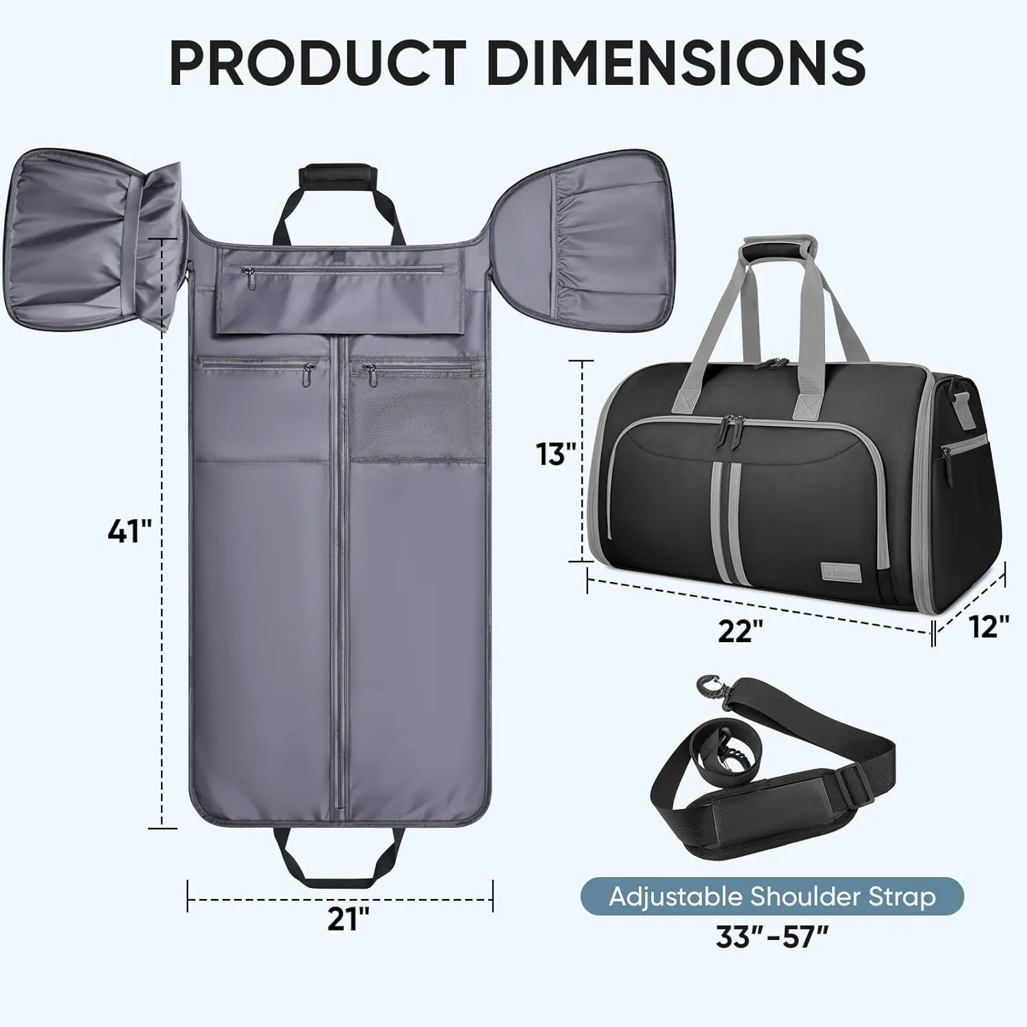 BALEINE Convertible Garment Bag with Shoe Compartment, 2 in 1 Carry on Garment Duffle Bags for Travel, Suit Bag for Men Women (Black)