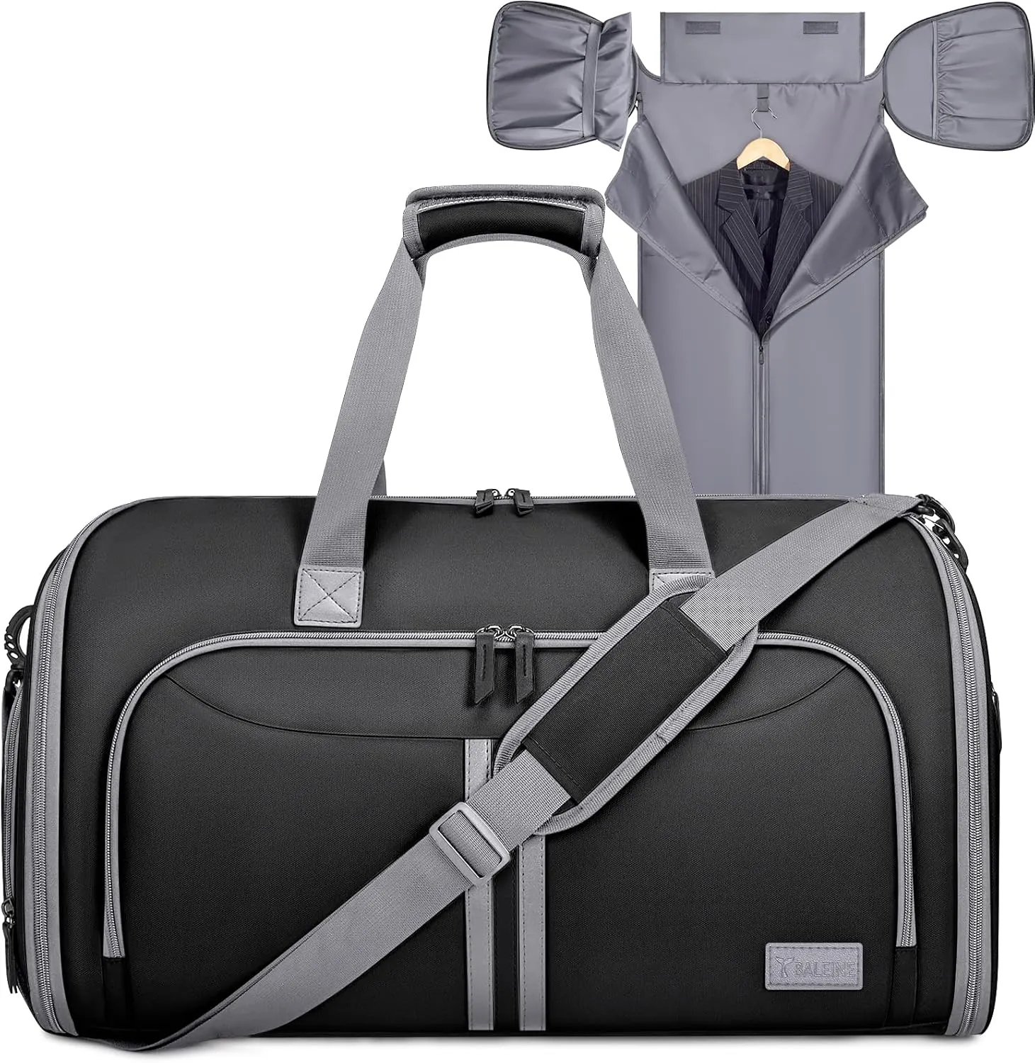 BALEINE Convertible Garment Bag with Shoe Compartment, 2 in 1 Carry on Garment Duffle Bags for Travel, Suit Bag for Men Women (Black)