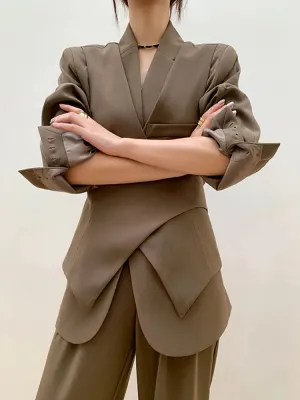 Blazer Set Women Set  Casual  Two Piece Lace-up