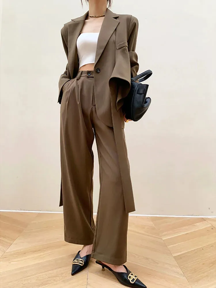 Blazer Set Women Set  Casual  Two Piece Lace-up