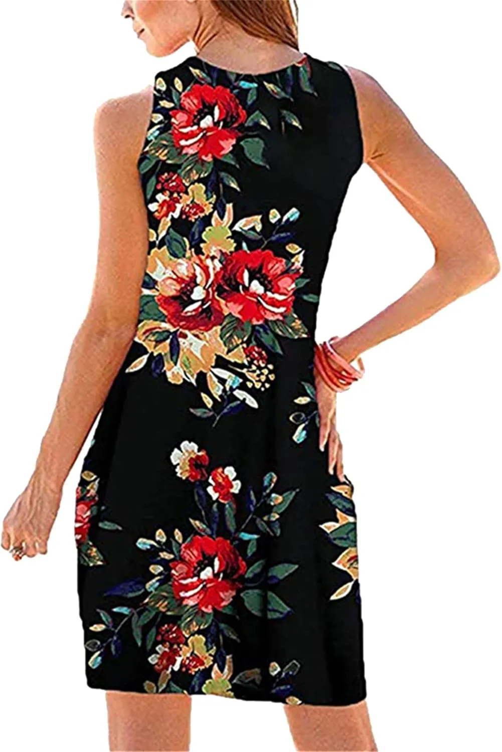 BOFETA Ladies Hem Swing Dress Casual Summer Tank Sleeveless Knee Length Pleated Sun Dresses