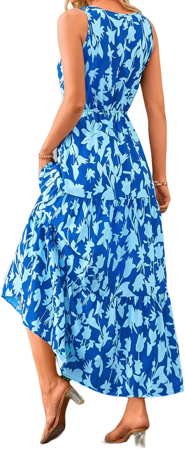 Boho Summer Dresses for Women 2025 Casual Floral Maxi Dress Sleeveless Bohemian Long Sundress Flowy Beach Dresses