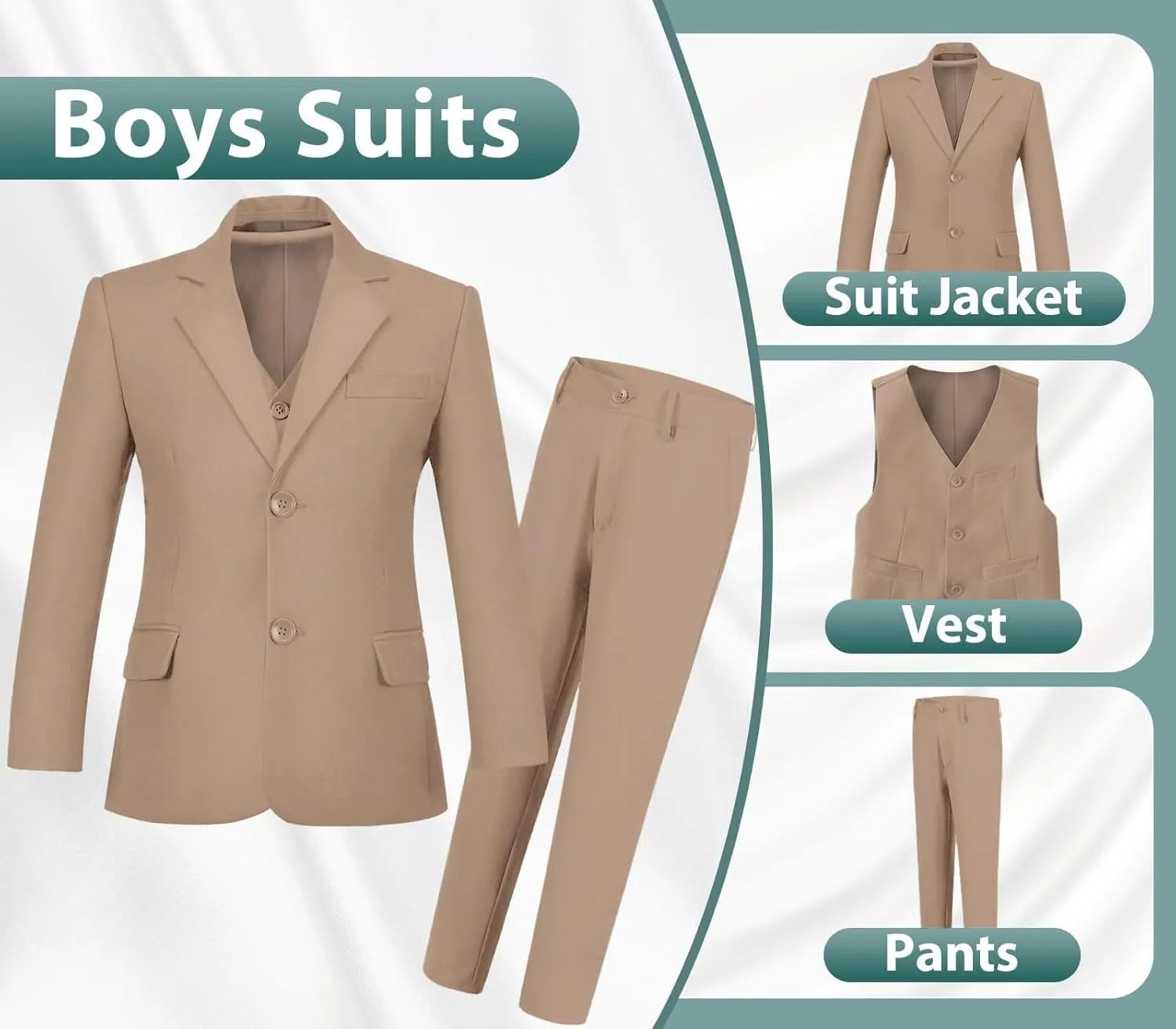Boys Suits 3 Piece Slim Fit Suit Set Dresswear Ring Bearer Outfit for Boy