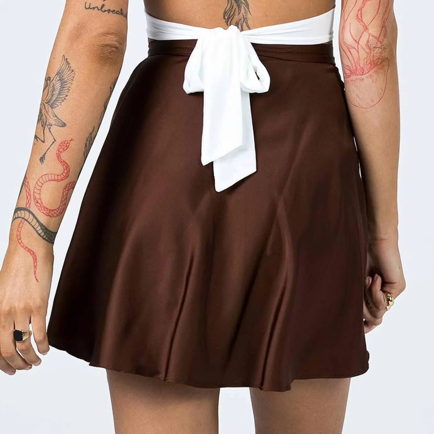 BTDECLAR Summer Ruched Mini Skirts for Women Trendy Tie Side High Waisted Asymmetrical Skirt Casual Mesh Flowy Short Skirt
