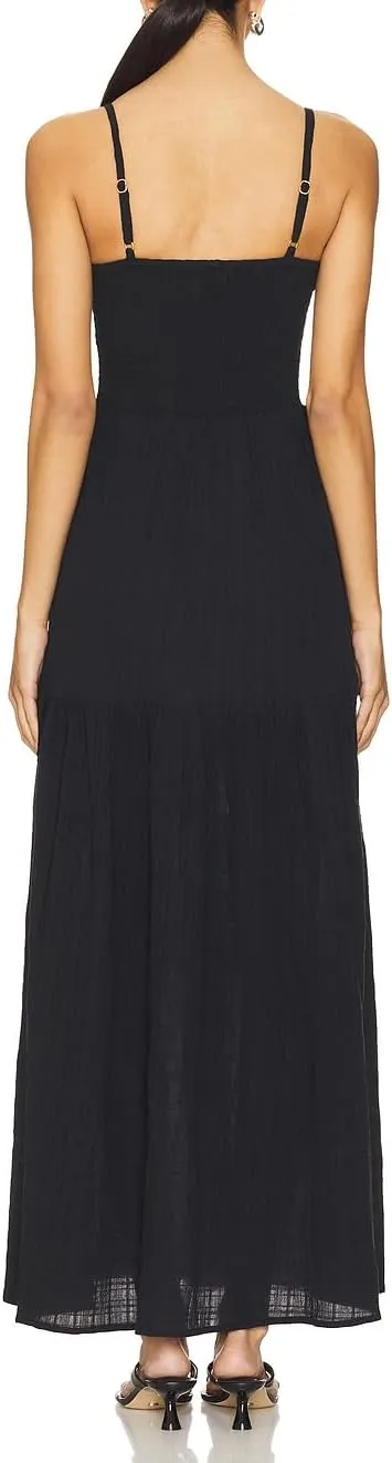 Capuffy Women's Adjustable Spaghetti Straps Smocked Maxi Dress Tiered Skirt Pleated Boho Summer Dress Long Beach Sundress 379