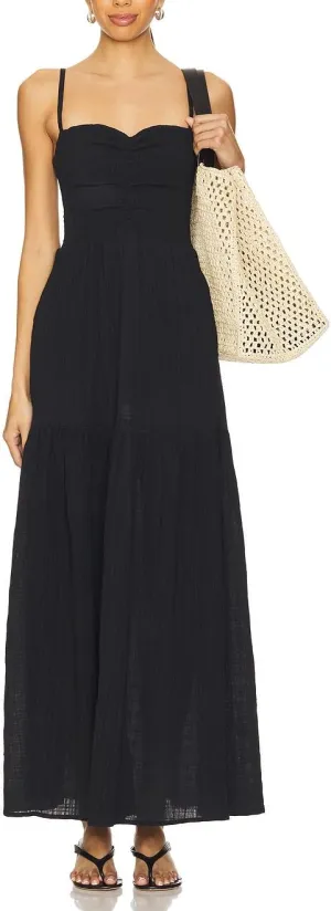 Capuffy Women's Adjustable Spaghetti Straps Smocked Maxi Dress Tiered Skirt Pleated Boho Summer Dress Long Beach Sundress 379