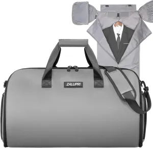 Convertible Garment Duffel Bag with Shoe Compartment,ZALUPRI Carry on Garment Bag for Men Women 2 in 1 Hanging Suitcase Suit Weekend Travel Bag, Grey