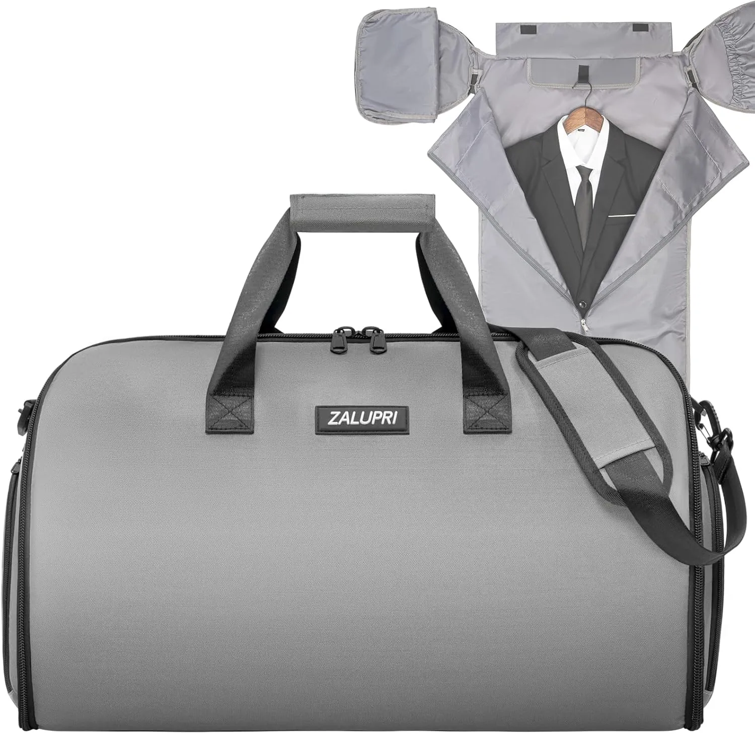 Convertible Garment Duffel Bag with Shoe Compartment,ZALUPRI Carry on Garment Bag for Men Women 2 in 1 Hanging Suitcase Suit Weekend Travel Bag, Grey