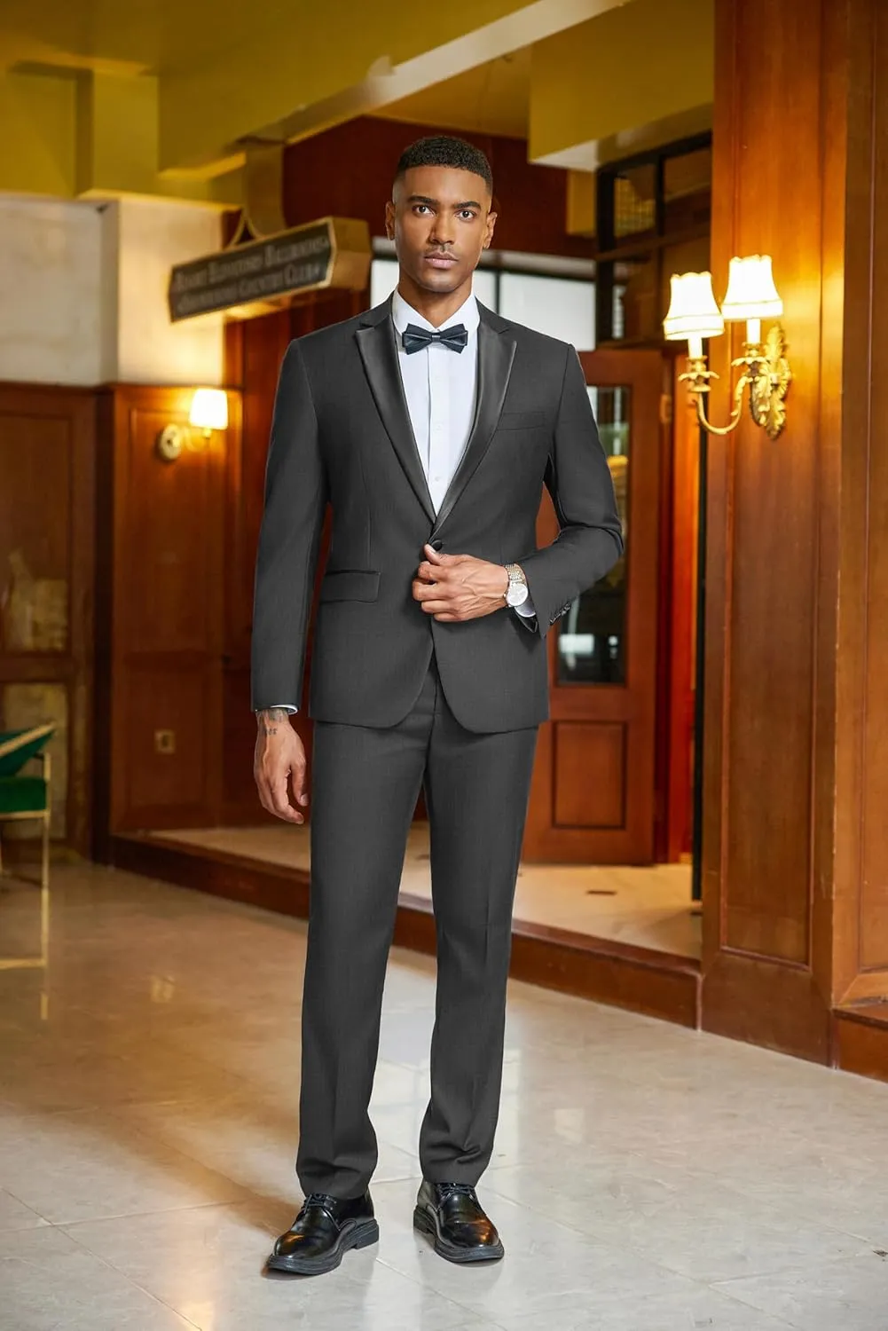COOFANDY Mens Tuxedo Suit Set Slim Fit 2 Piece One Button Blazer Jacket Pants for Wedding,Dinner,Prom