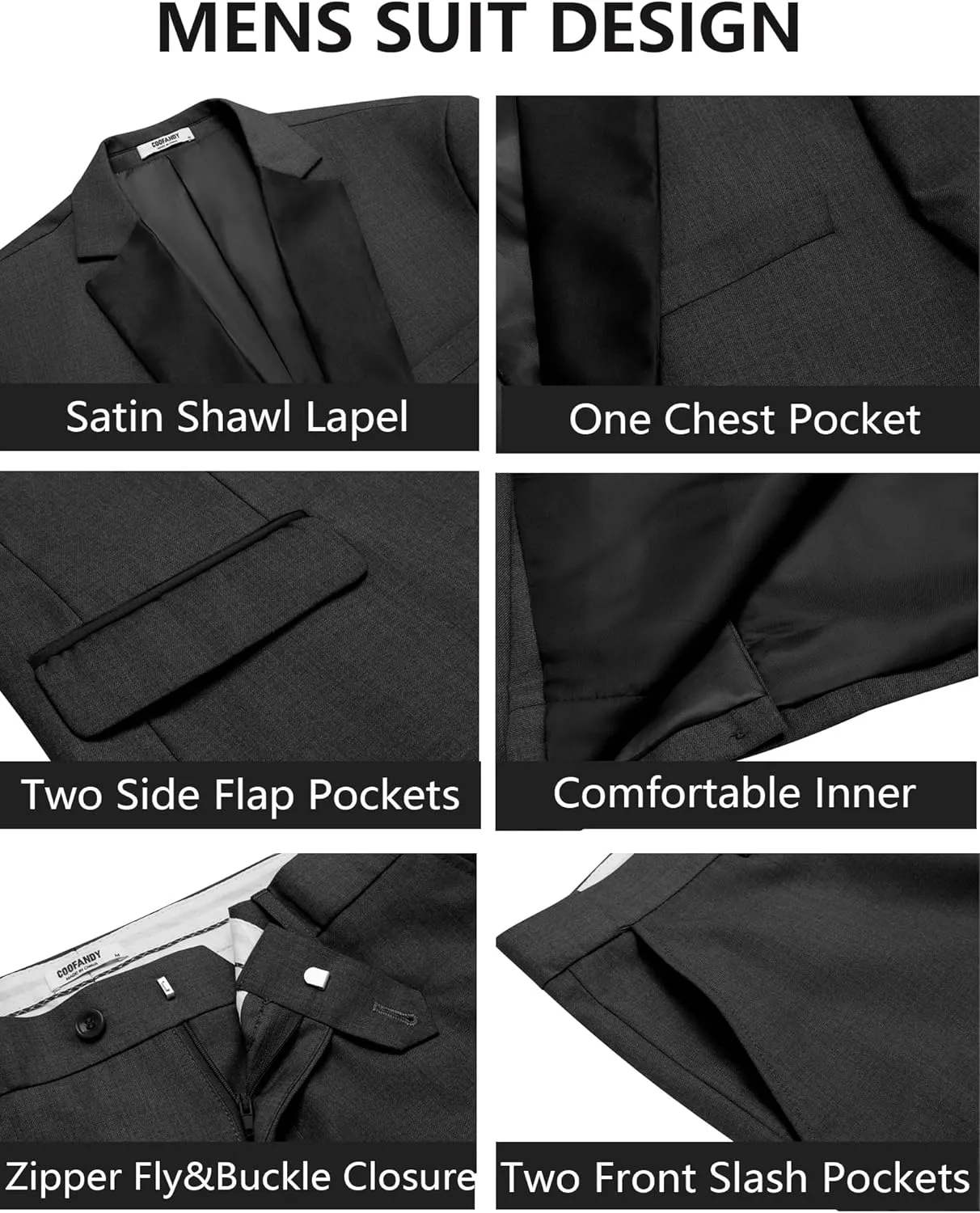 COOFANDY Mens Tuxedo Suit Set Slim Fit 2 Piece One Button Blazer Jacket Pants for Wedding,Dinner,Prom
