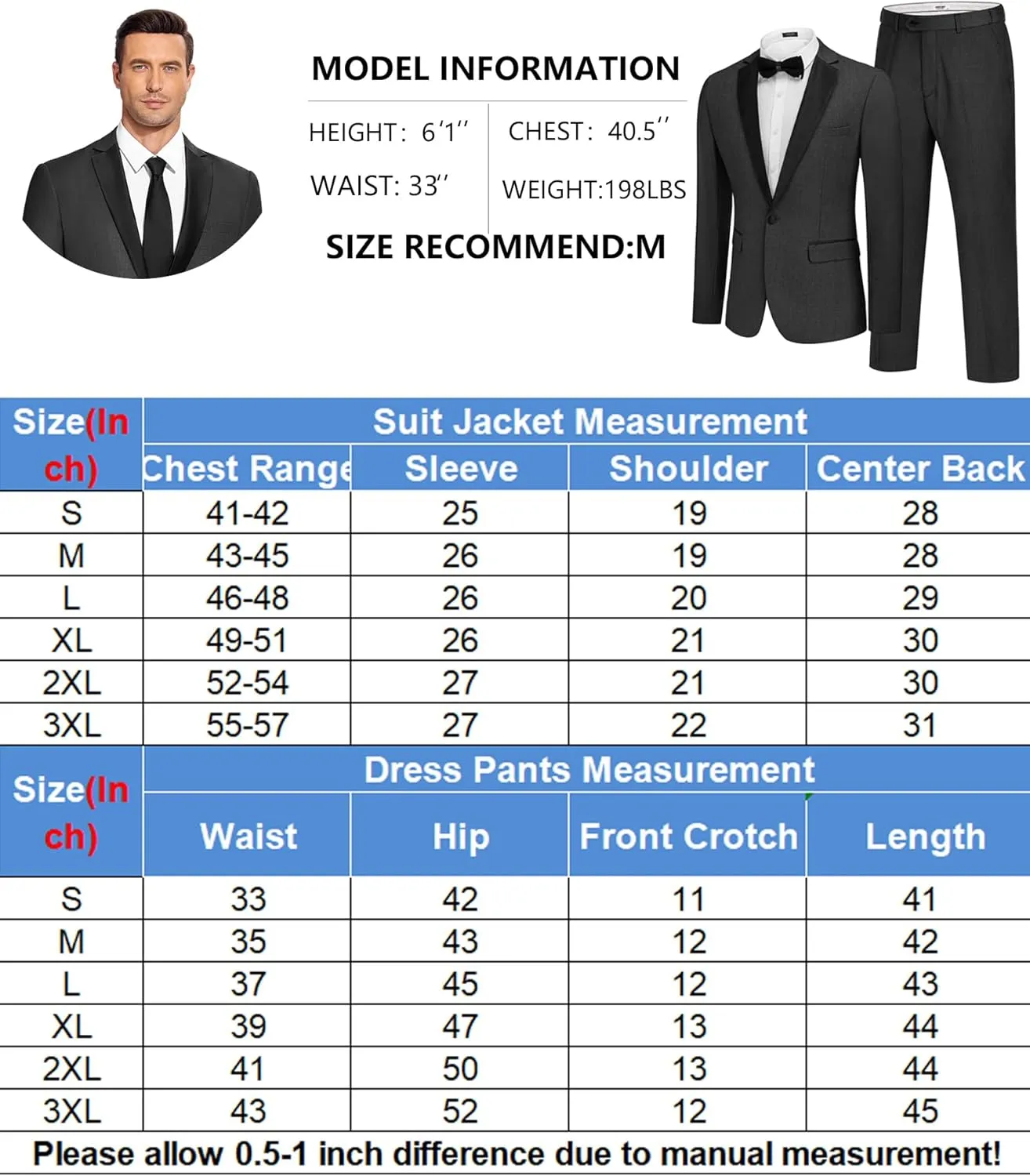 COOFANDY Mens Tuxedo Suit Set Slim Fit 2 Piece One Button Blazer Jacket Pants for Wedding,Dinner,Prom