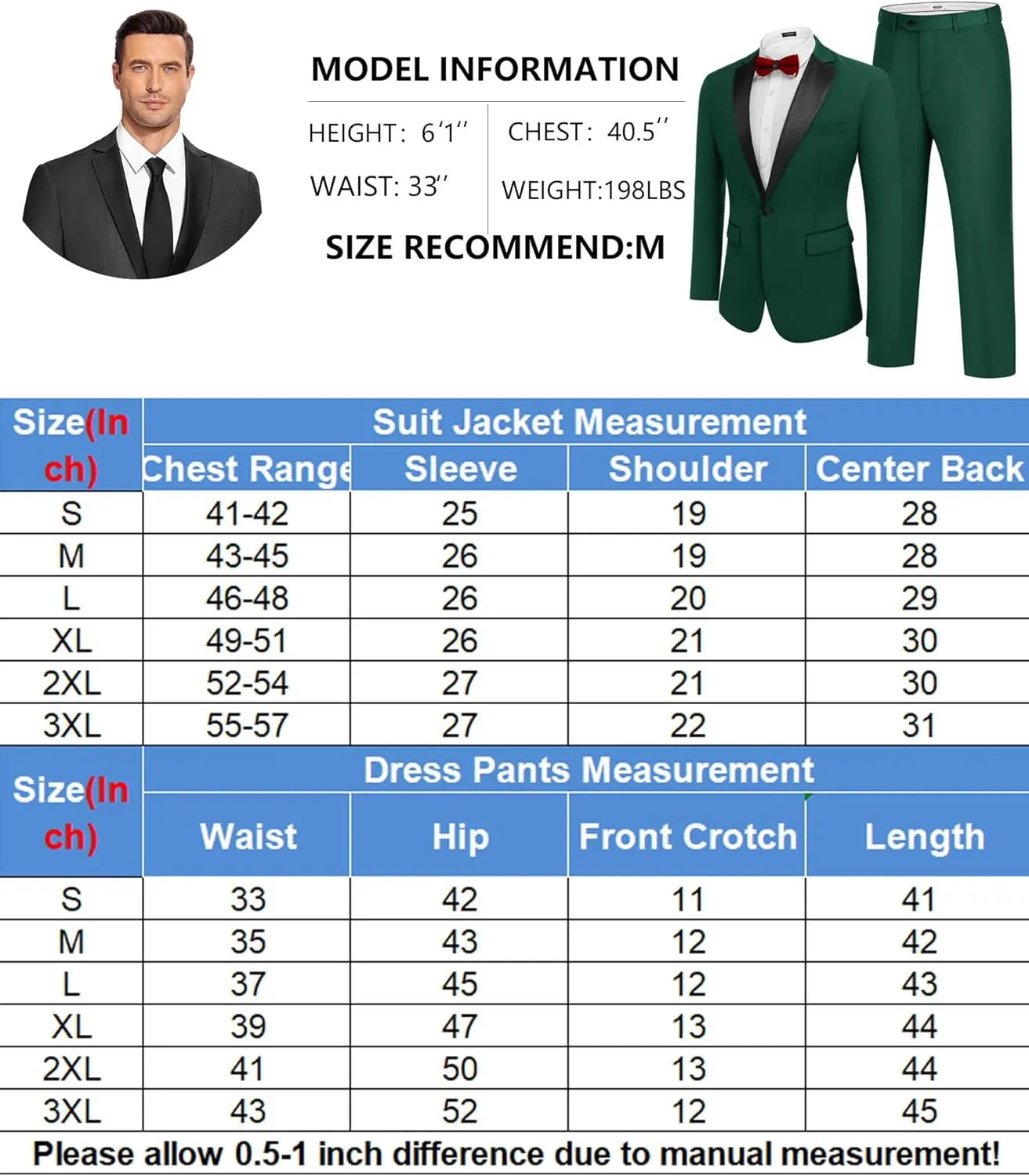 COOFANDY Mens Tuxedo Suit Set Slim Fit 2 Piece One Button Blazer Jacket Pants for Wedding,Dinner,Prom