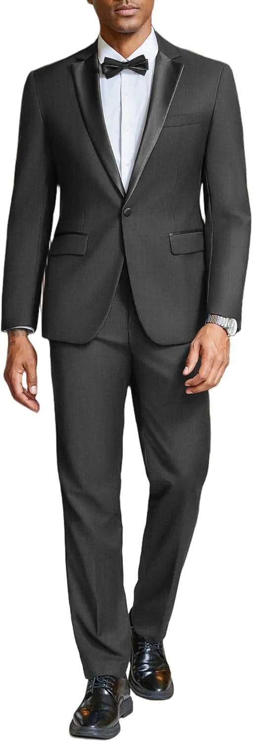 COOFANDY Mens Tuxedo Suit Set Slim Fit 2 Piece One Button Blazer Jacket Pants for Wedding,Dinner,Prom