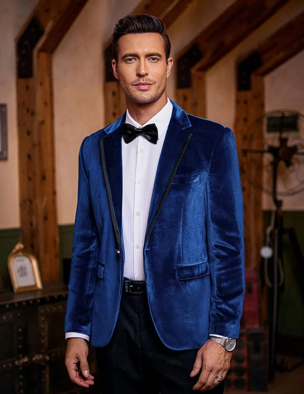 COOFANDY Men's Velvet Blazer Notched Lapel One Button Velour Tuxedo Jacket for Prom Wedding Party Dinner